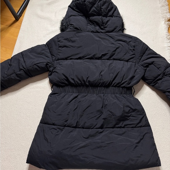 GAP Primaloft Puffer Midi Coat Black Fur Trim Hooded Winter Jacket M - Picture 12 of 13